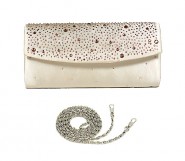 Evening Bag - Satin w/ Jeweled Flap - Beige &ndash; BG-100277BEI